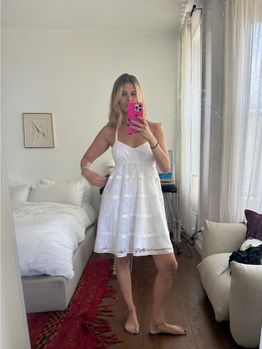 Betsey Johnson White Eyelet Halter Mini Dress